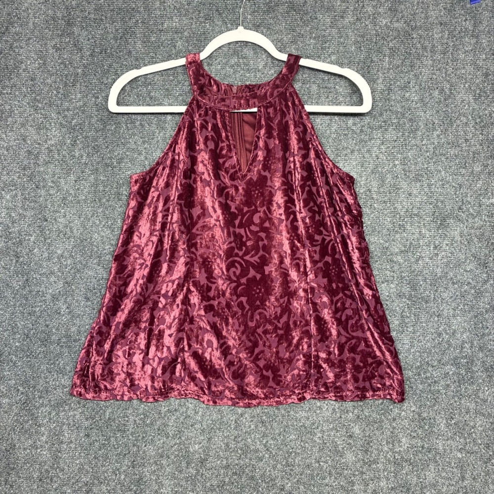 Altar'd State Velvet Burnout Halter Top Womens Small Burgundy Floral Keyhole
